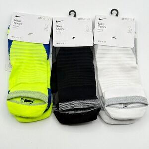 Nike Spark Socks (3 PAIR) No-Show, Cushioned, 8 - 9.5 Mens - Black. White, Ylw